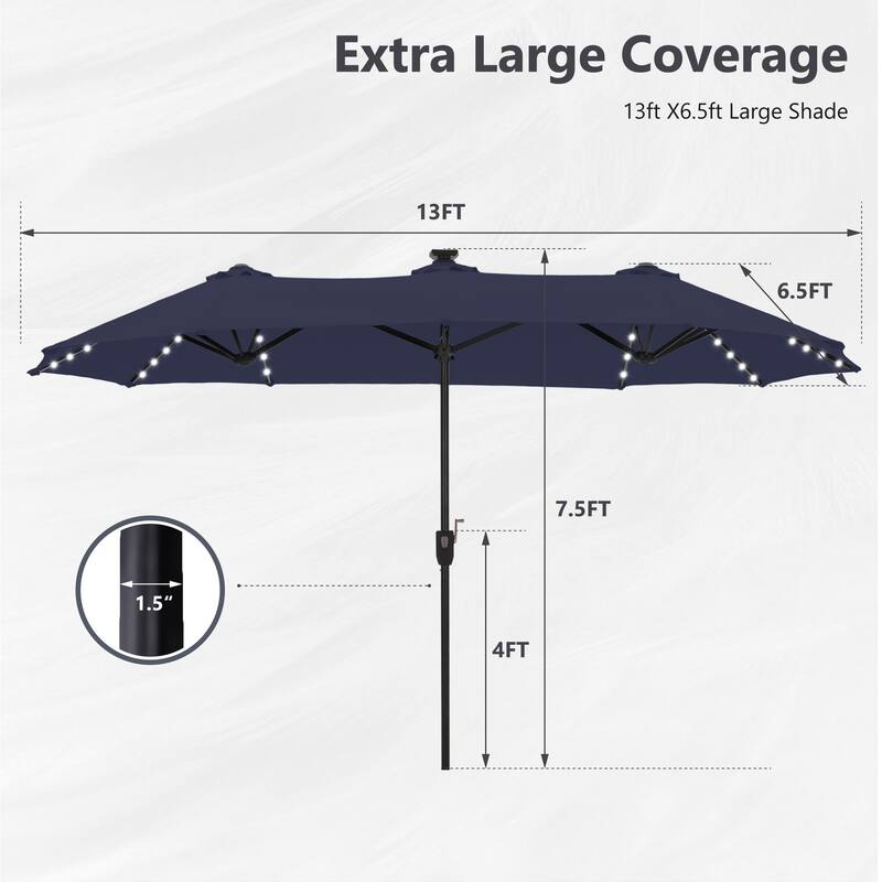 MAISON ARTS 13ft Double -Sided Crank Patio Umbrella Extra Large with LED Colorful Lights