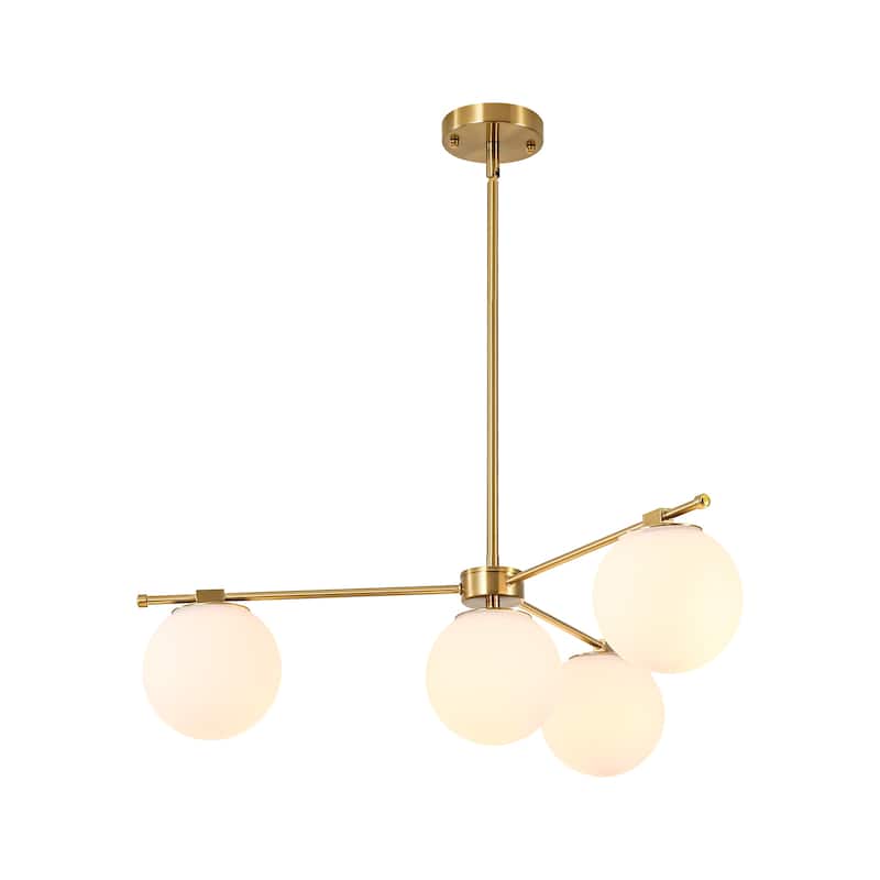4-Light Mid-Century Modern Gold Metal Globe Pendant Light - Frosted Glass Sphere Fixture for Dining Room - 4 Light