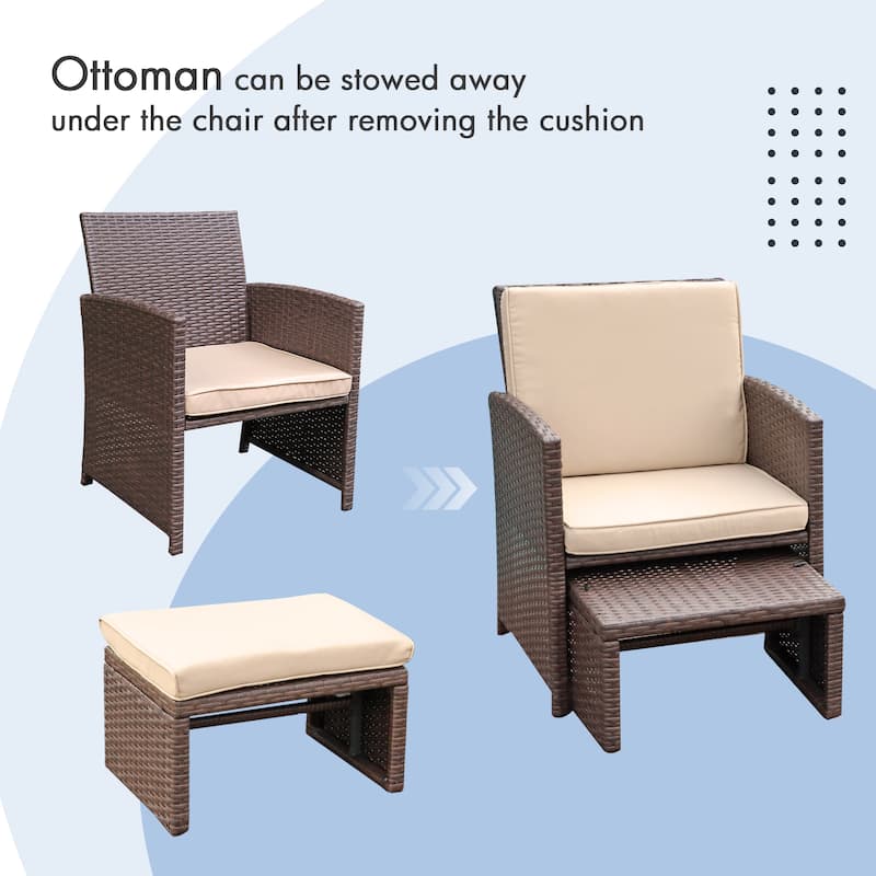 Patio 6 Pieces Wicker Conversation Set with Ottoman and Side Table