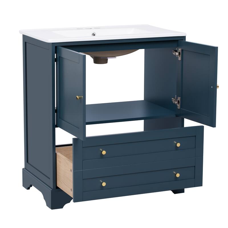 GDFStudio - Briarcrest Modern Freestanding Bathroom Vanity with Ceramic Sink & Soft Closing Doors - 30'W