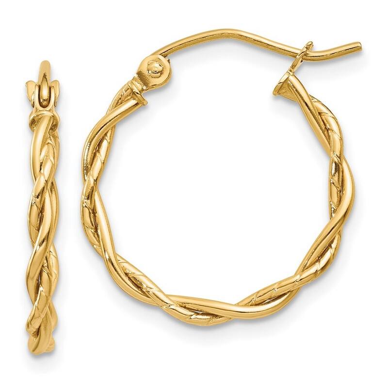 Curata 10k Yellow Gold Polished Twisted Hoop Earrings - 14x2.25mm
