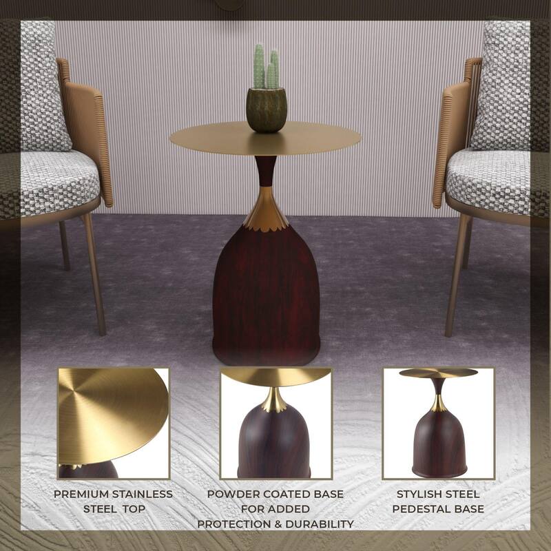 Leisuremod Oslo Side Table Round Stainless Steel Top and Pedestal Base