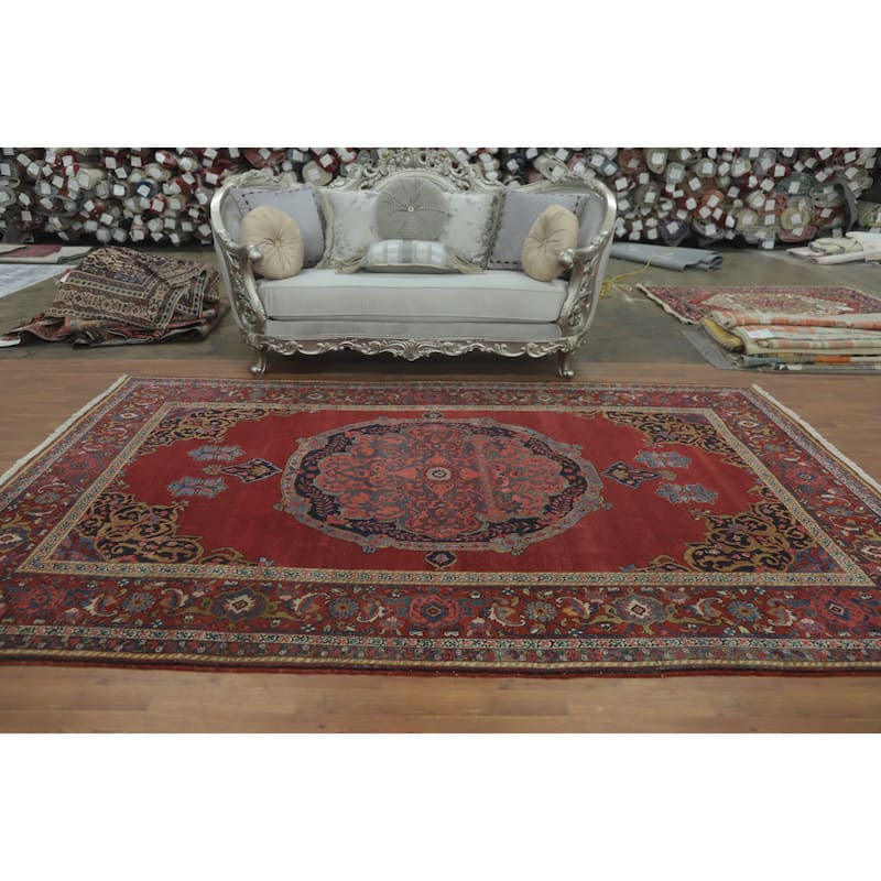 Hand Knotted Oriental 100% Wool Carpet Traditional Medallion Red Bidjar Area Rug - 11' 0'' X 7' 2''