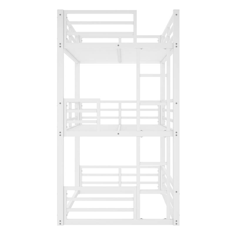 Roomfitters Twin/Full/Queen Metal Triple Bunk Bed with Safety Guardrails, Heavy-Duty Noise-Reduced Frame, White