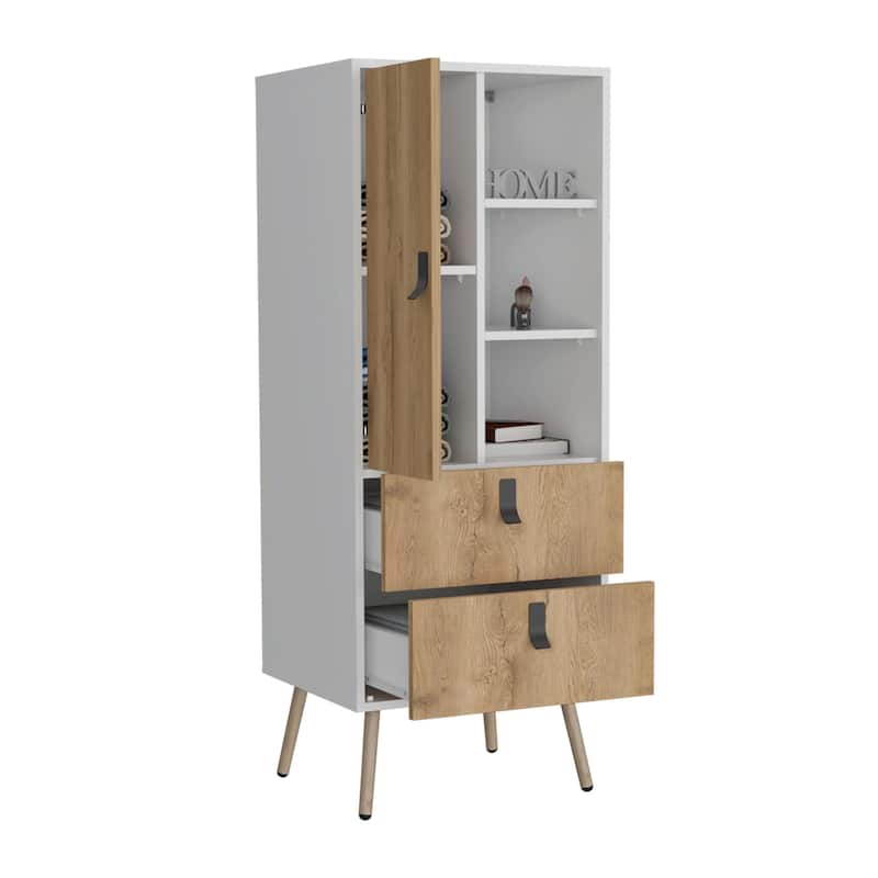 Huna 2-Drawer Tall Dresser with Shelves and Cabinet