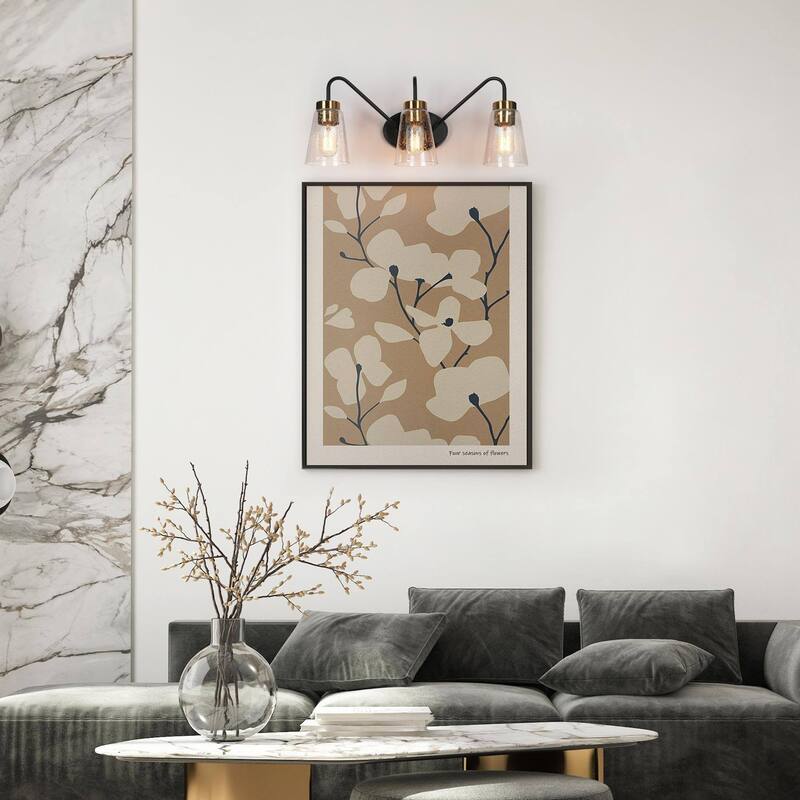 Modern Black Gold Bathroom Vanity Light Wall Sconces with Seeded Glass