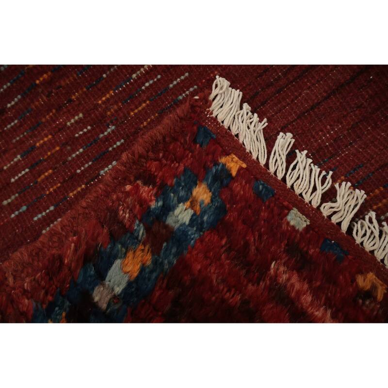 Hand Knotted Oriental 100% Wool Carpet Modern Tribal Red Moroccan Area Rug - 9' 7'' X 6' 7''