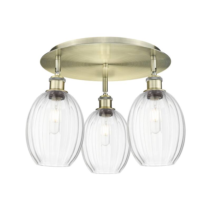 Innovations Lighting Endless Possibilities Ballston - Preston - 3 Light 18" Bulb Shade Flush Mount - Antique Brass/Clear