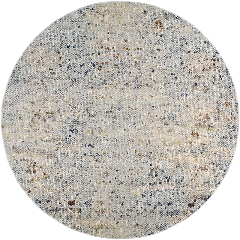 Livabliss Industrial Presidential Abstract Area Rug - Ivory/Deep Teal - 7'10" x 7'10" Round