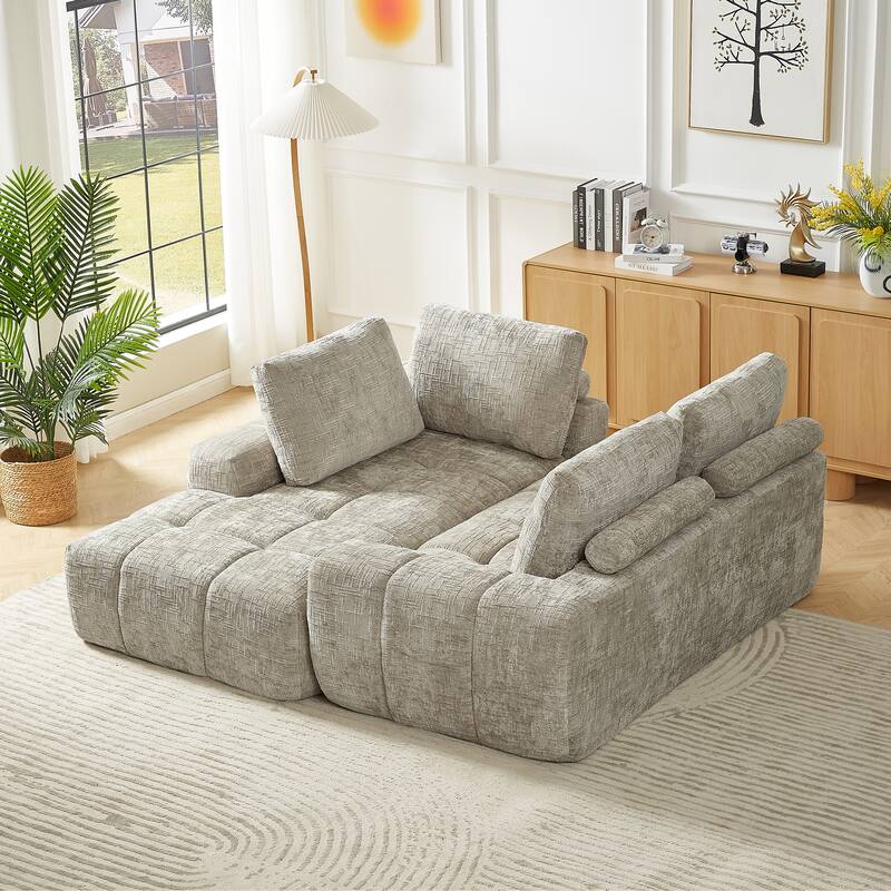 Roomfitters Chenille L-Shaped Sectional Sofa, Oversized Right Chaise Modular Couch, Minimalist Cloud Design for Living Room