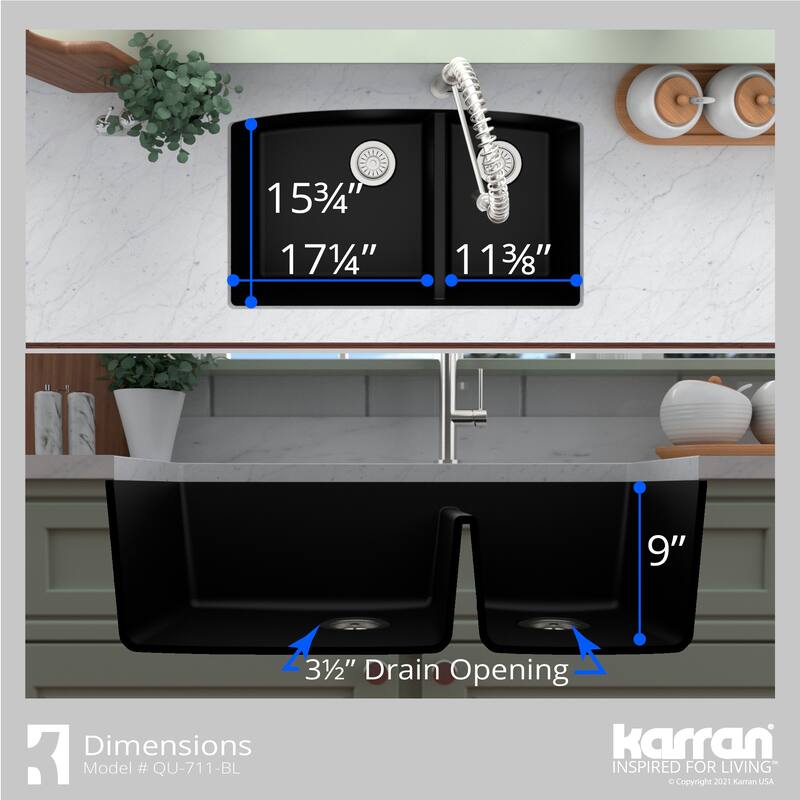Karran Undermount Quartz 32 in. 60/40 Double Bowl Kitchen Sink Kit