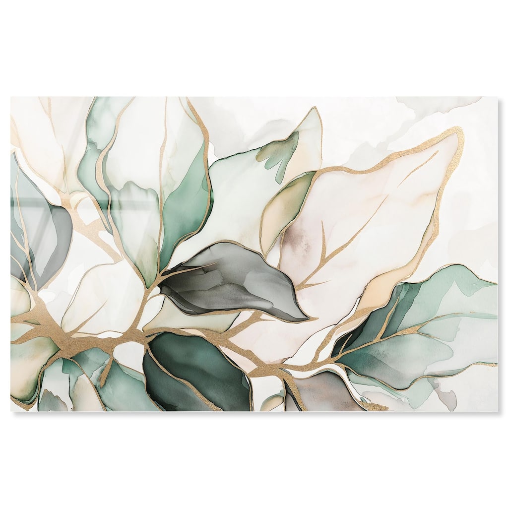 Golden Veined Leaves II Acrylic by Art Remedy, Ready to Hang