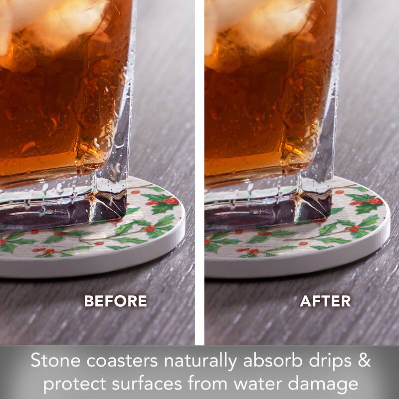 Happy Holly 4 Pack Absorbent Stone Coasters with Protective Cork Backing Made in The USA Absorbent Easily Wipes Clean