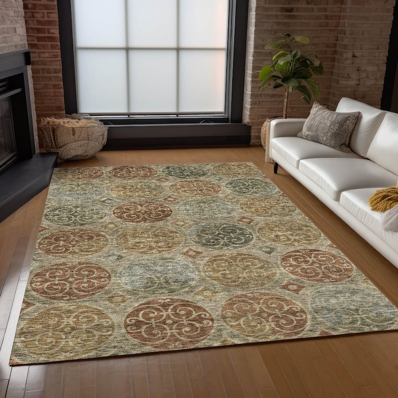 Machine Washable Indoor/ Outdoor Chantille Vintage Medallions Rug