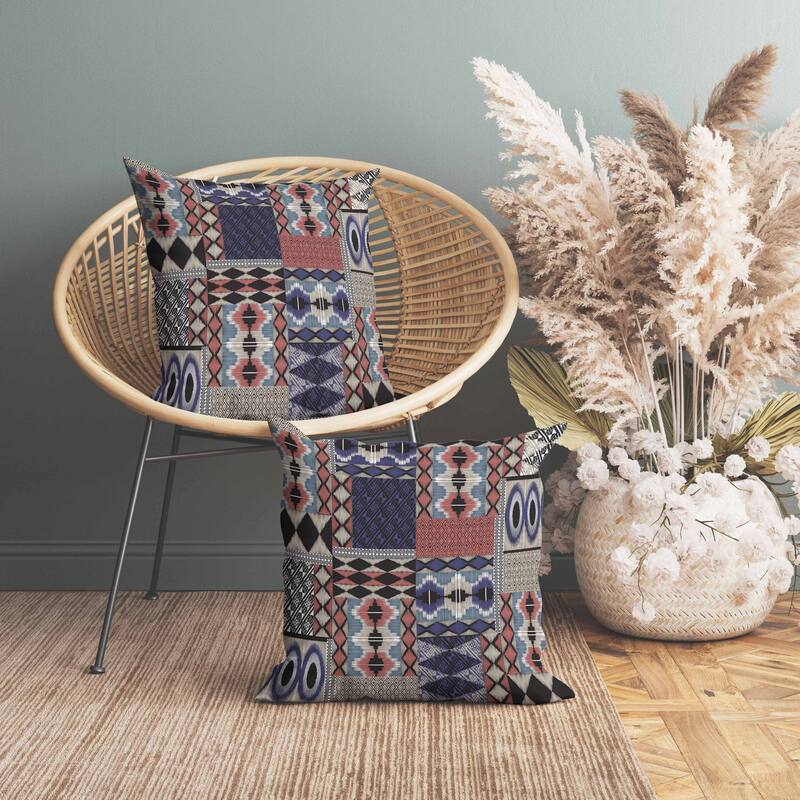 Patched Perfection Indoor/Outdoor Reversible Throw Pillow Blue and Graige