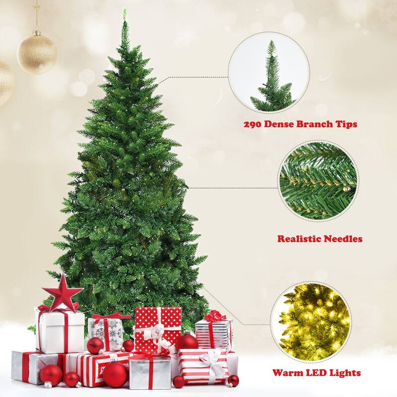 Gymax 5ft LED Pre-lit Half Christmas Tree PVC Artificial Tree w/ 8