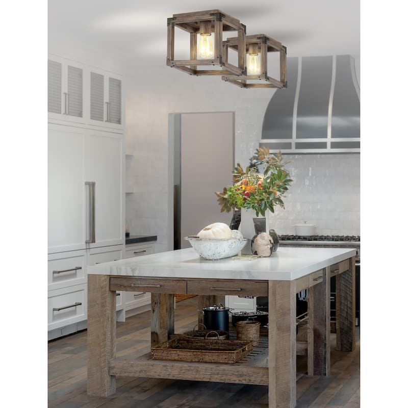 Marais 8" Iron Rustic Farmhouse LED Flush Mount, Brown by JONATHAN Y