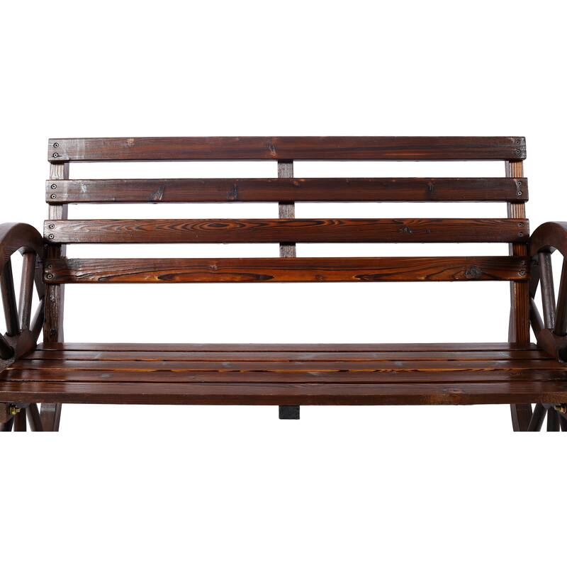 2-Person Wooden Wagon Wheel Bench For Backyard, Patio, Porch