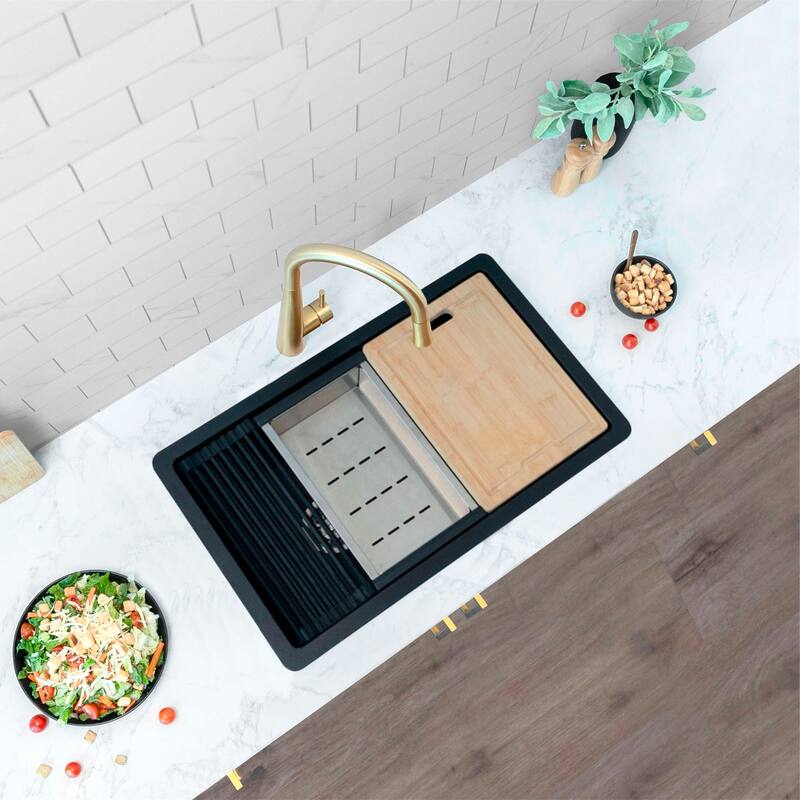 STYLISH Dual Mount 28" Single Bowl Composite Granite Kitchen Sink - 28" x 18" x 9.5"