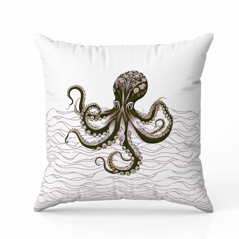Oceanic Octo Art Indoor/Outdoor Reversible Throw Pillow Green and Lavender