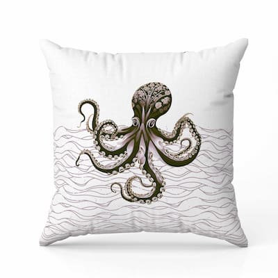 Oceanic Octo Art Indoor/Outdoor Reversible Throw Pillow Green and Lavender