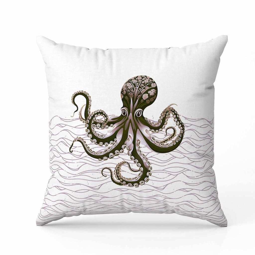 Oceanic Octo Art Indoor/Outdoor Reversible Throw Pillow Green and Lavender