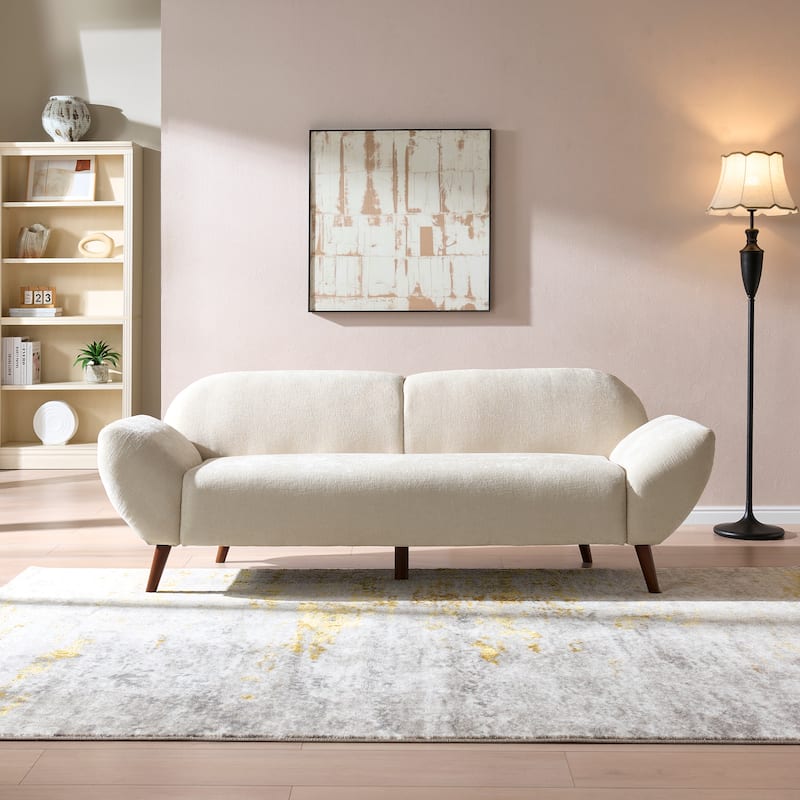 Christopher Knight Home - Cloud Haven Modern Upholstered 3-Seater Curved Sofa with Wooden Frame Support