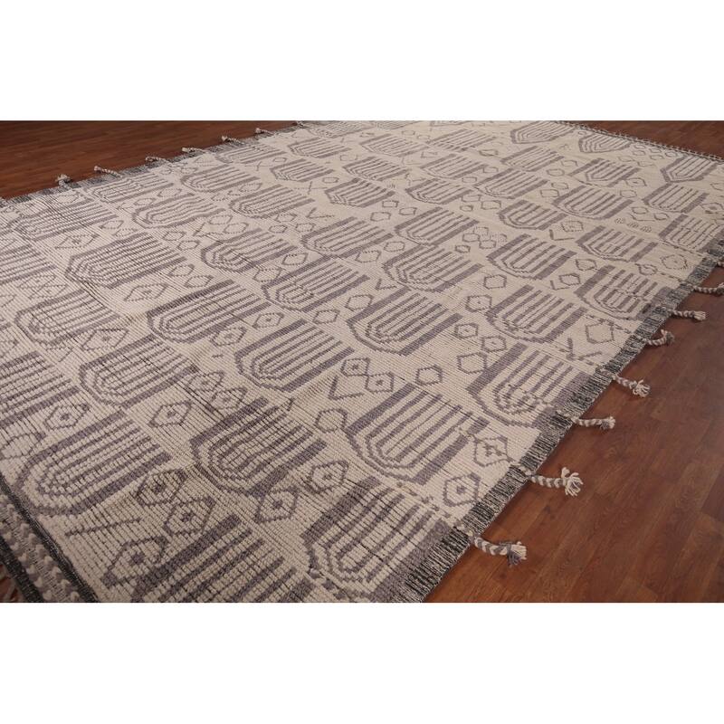 Modern Geometric Moroccan Large Area Rug Hand-Knotted Wool Carpet - 10'0"x 17'11"