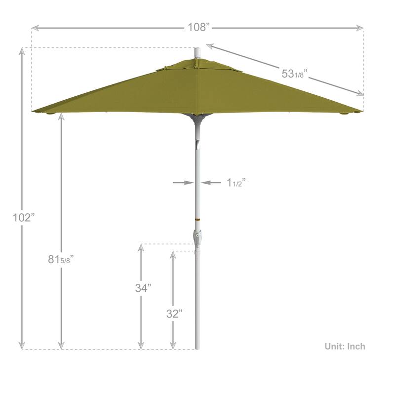 California Umbrella 9' Round Crank Lift Push Button Tilt White Aluminum Patio Umbrella Sunbrella