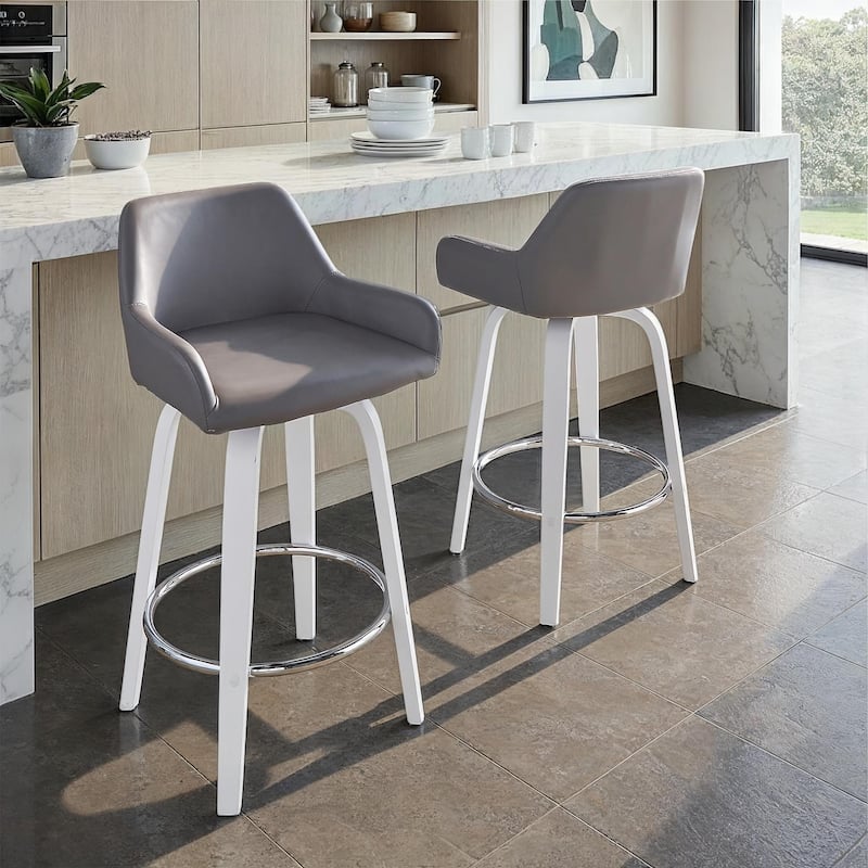Daniella 26" Fixed-Height Counter Stool - Set of 2 - Grey Faux Leather