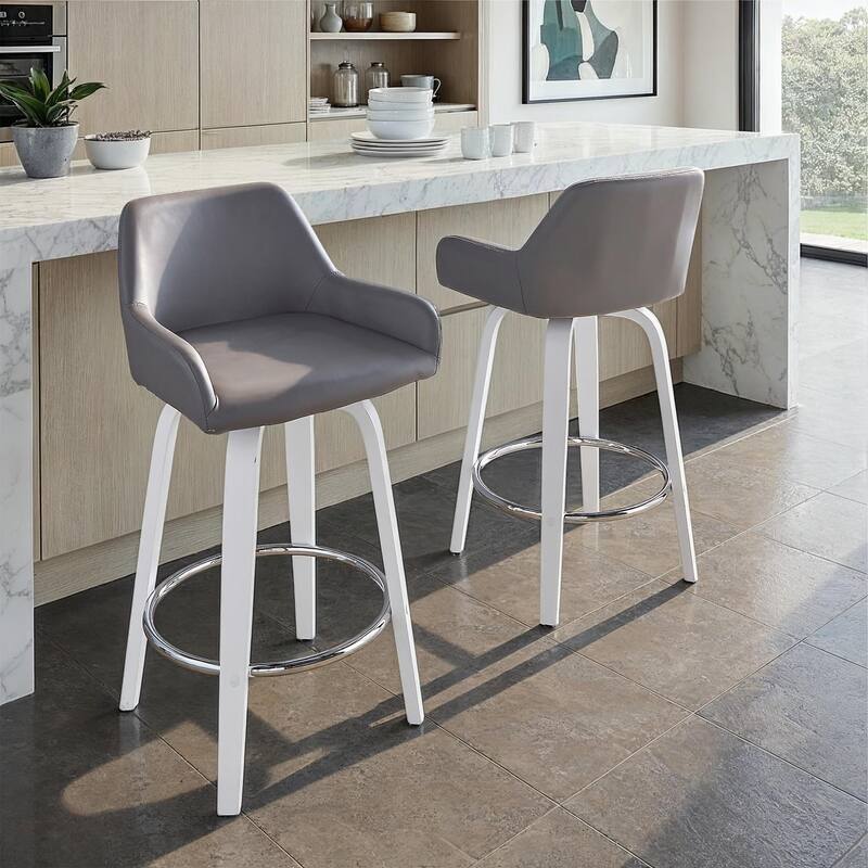 Porch & Den Galloti 26" Counter Stool with White Bent Wood Legs (Set of 2)