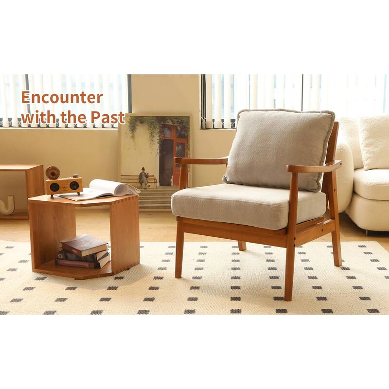 Accent Chair with Solid Wood Frame, Living Room Chair with Soft Fabric Cushion, Cozy Bedroom Chair, Comfy Armless Reading Chair
