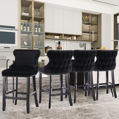 Upholstered Wing Back Bar Stools (Set of 6)