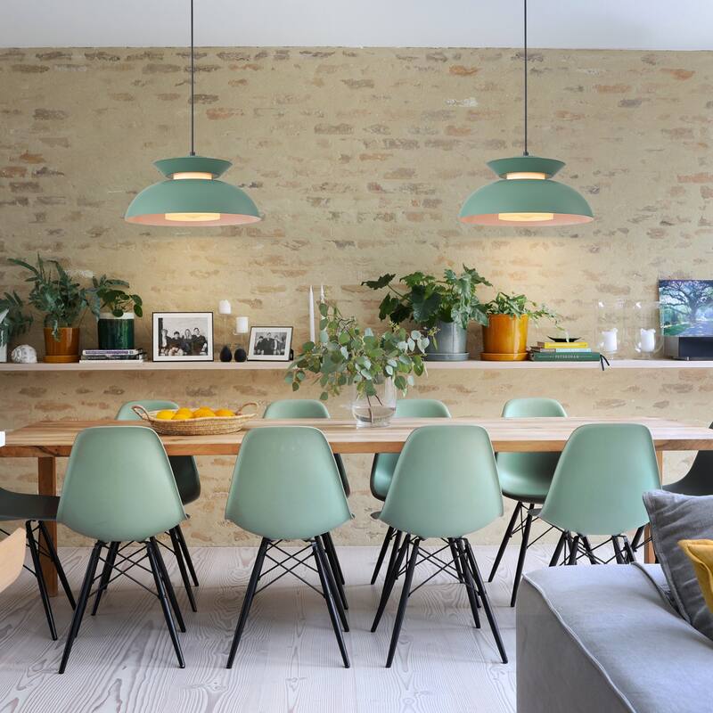 1-Light Modern Green Bowl Dome Pendant Light - 13.78