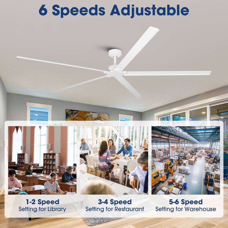 84" Modern White Aluminum 5-Blade Large Commercial Ceiling Fan without Light