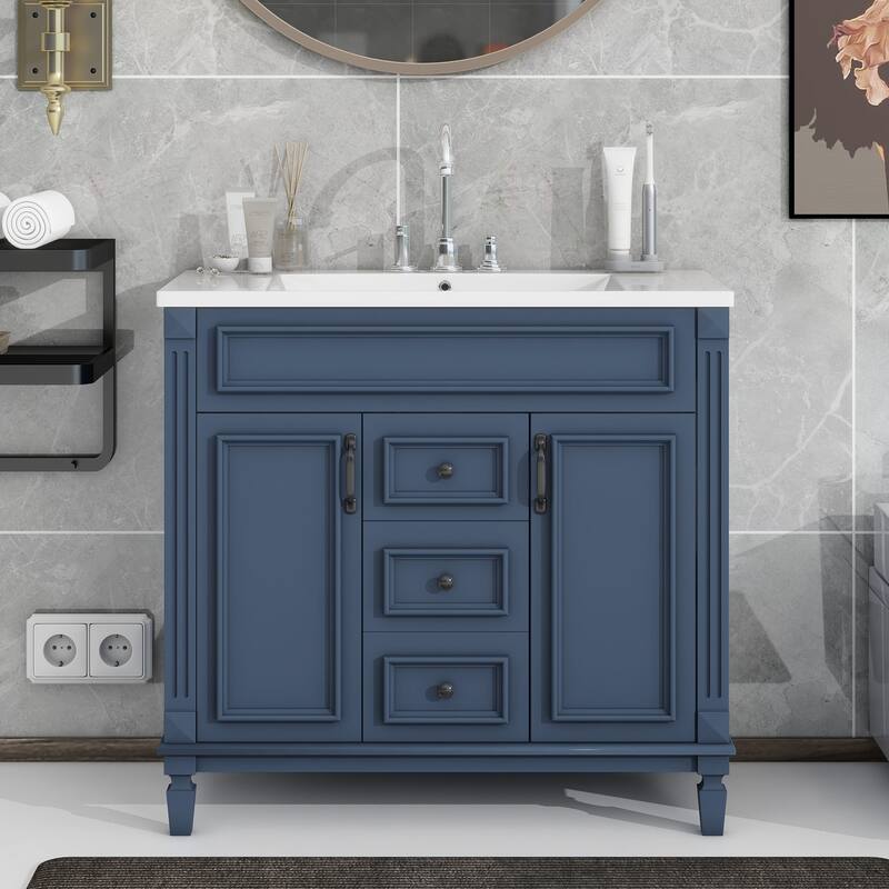 36'' Bathroom Vanity with Top Sink,2 Soft Closing Doors and 2 Drawers - Blue
