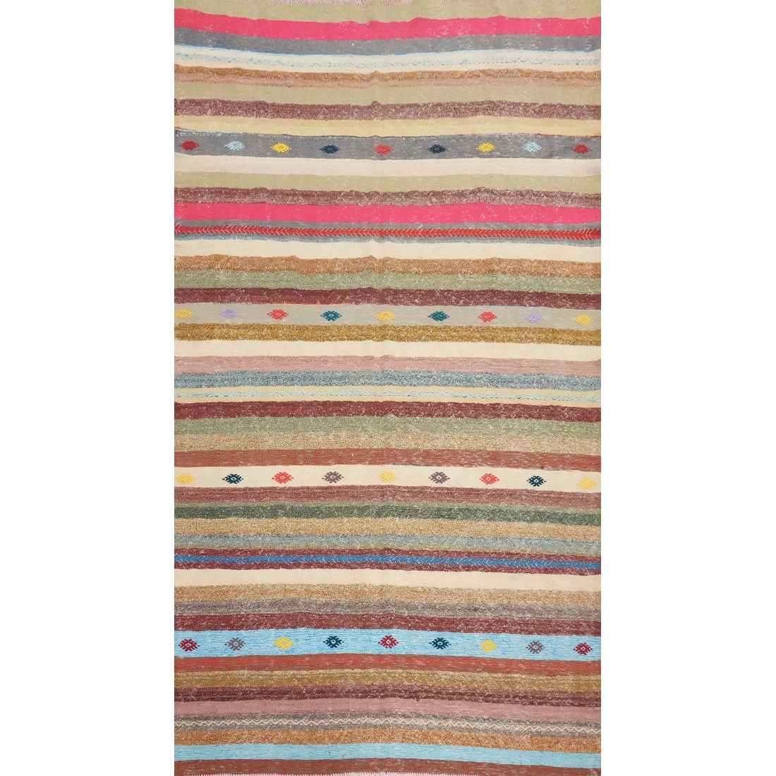 Hand Woven Oriental 100% Wool Carpet Southwestern Tribal Multi-Colored Kilim Area Rug - 9' 11'' X 5' 11''