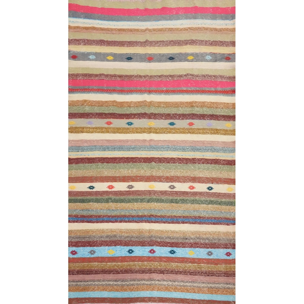 Hand Woven Oriental 100% Wool Carpet Southwestern Tribal Multi-Colored Kilim Area Rug - 9' 11'' X 5' 11''