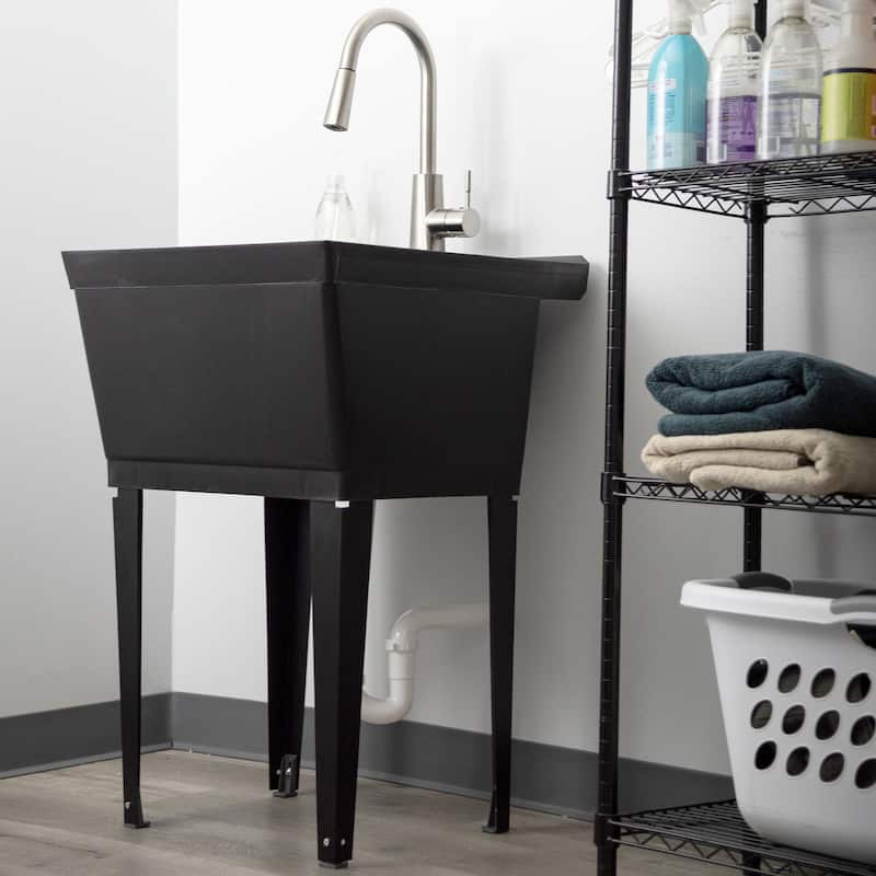 TEHILA Utility Sink Laundry Tub with Stainless Finish High Arc Faucet - N/A
