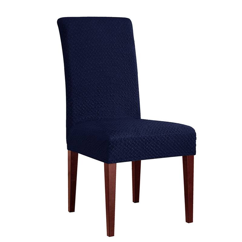 Enova Home Jacquard Polyester Spandex Fabric Stretch Dining Slipcovers Removable Anti-Dirty Fitted Furniture Protector Set of 2 - Blue
