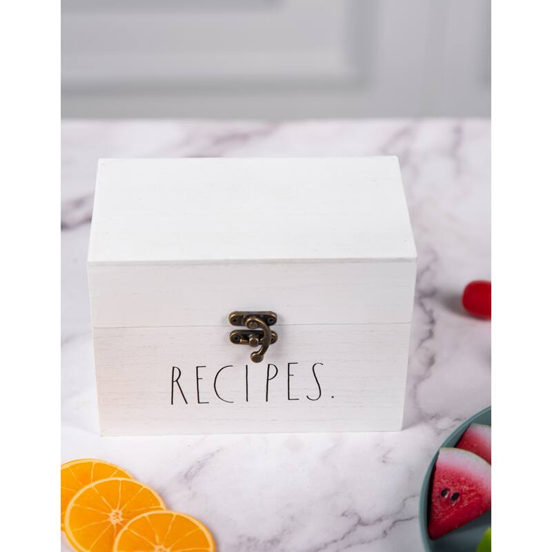 Rae Dunn Antique Recipe Box - Dividers not Included - White Wash - Recipes
