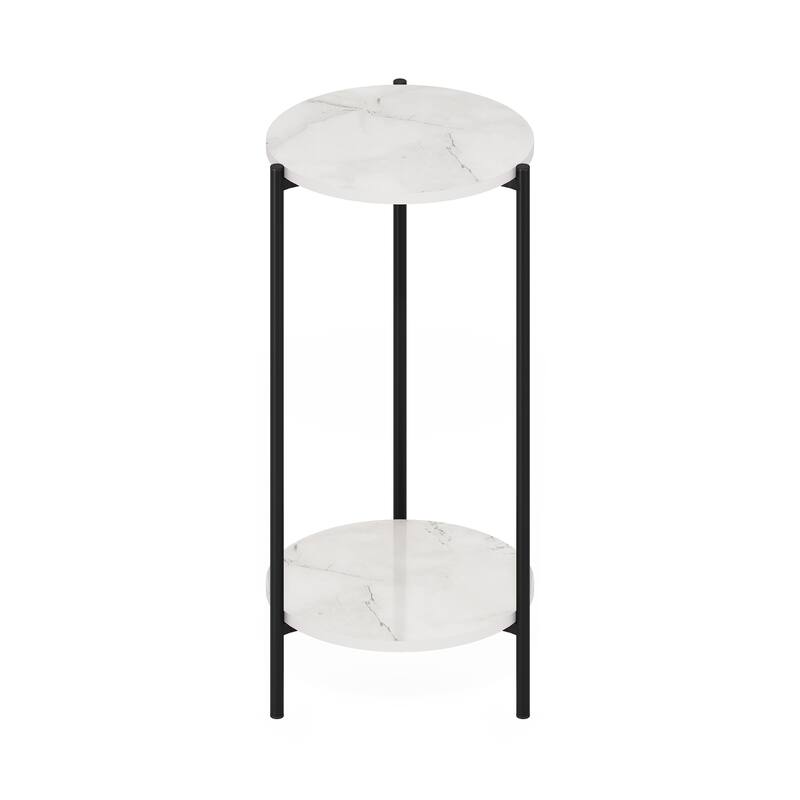 Furinno Besi 2-Tier Modern Tall Round Side End Table with Sturdy Metal Legs, Americano - White
