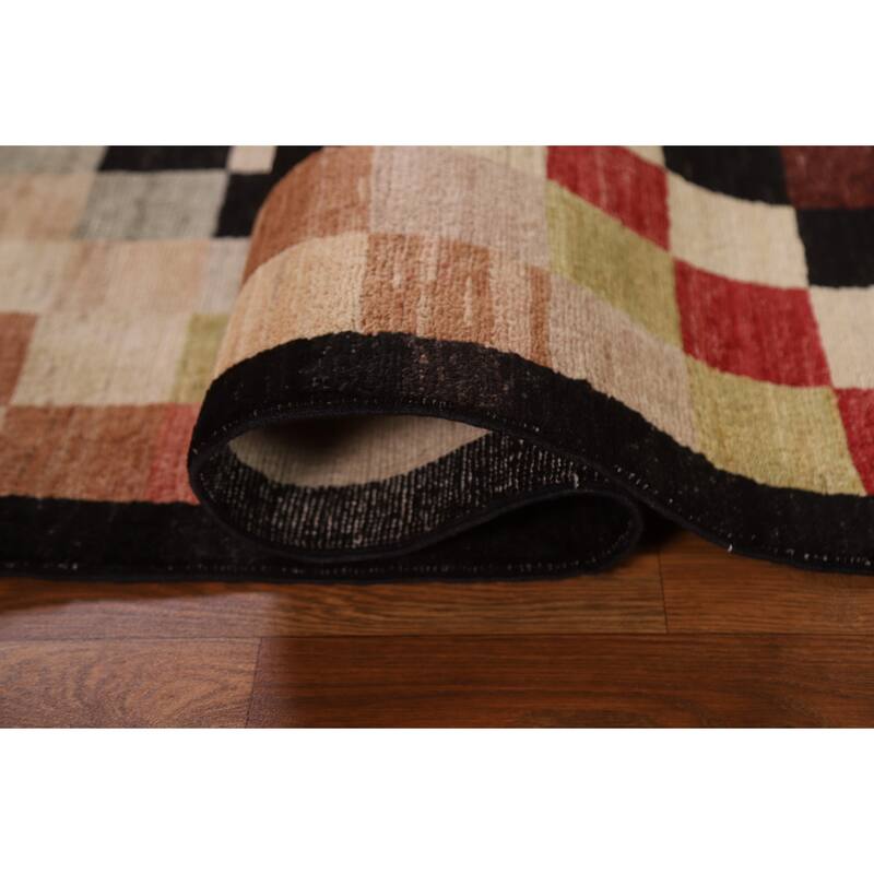 Modern Checkered Gabbeh Kashkoli Area Rug Hand-knotted Wool Carpet - 5'0" x 6'2"