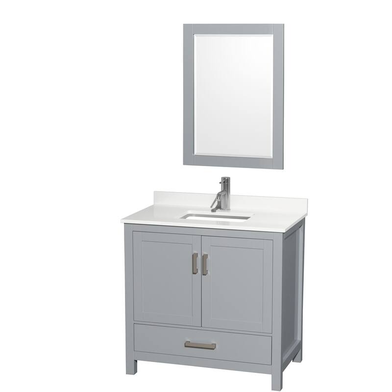 Wyndham Collection WCS141436S-QTZ-UNSM24 Sheffield 36" Free Standing - Gray / White Quartz Top / Brushed Chrome Hardware