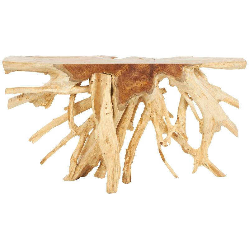 Brown Teak Wood Handmade Live Edge Tree Trunk Console Table