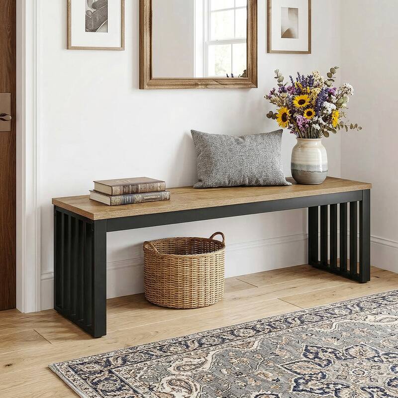 47" Industrial End of Bed Bench - Brown + Black