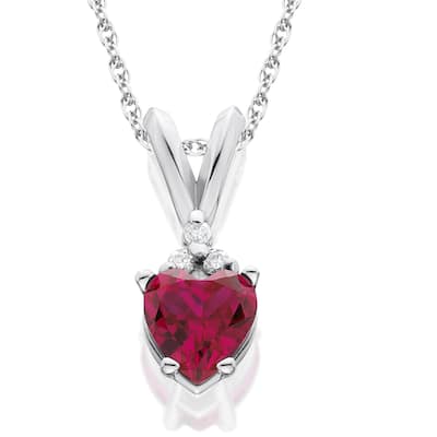 1/2ct Diamond & Ruby Heart Pendant White Yellow or Rose Gold Necklace 1/2"