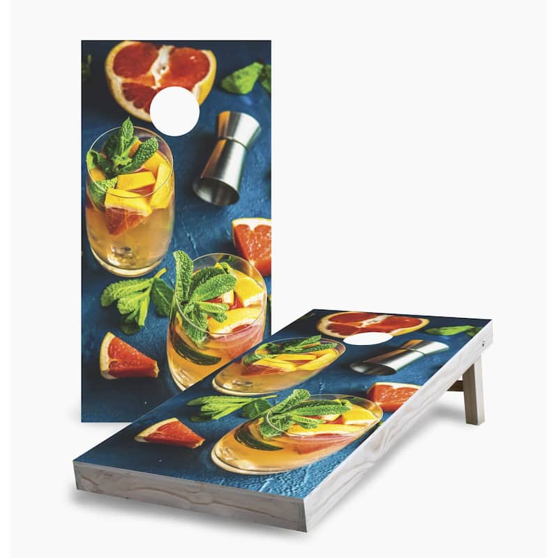 Summer Citrus Cocktail Cornhole Game (Choose Wraps or Boards) - 2x4 Boards (24" x 48") - Include Hole Lights