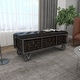 preview thumbnail 6 of 19, Black Faux Leather Tufted Upholstered 3 Trunk Storage Bench with Industrial Wheels and Gold Studded Accents
