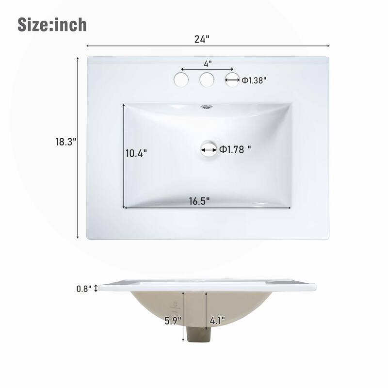 24-Inch Bathroom Vanity Cabinet with Ceramic Sink